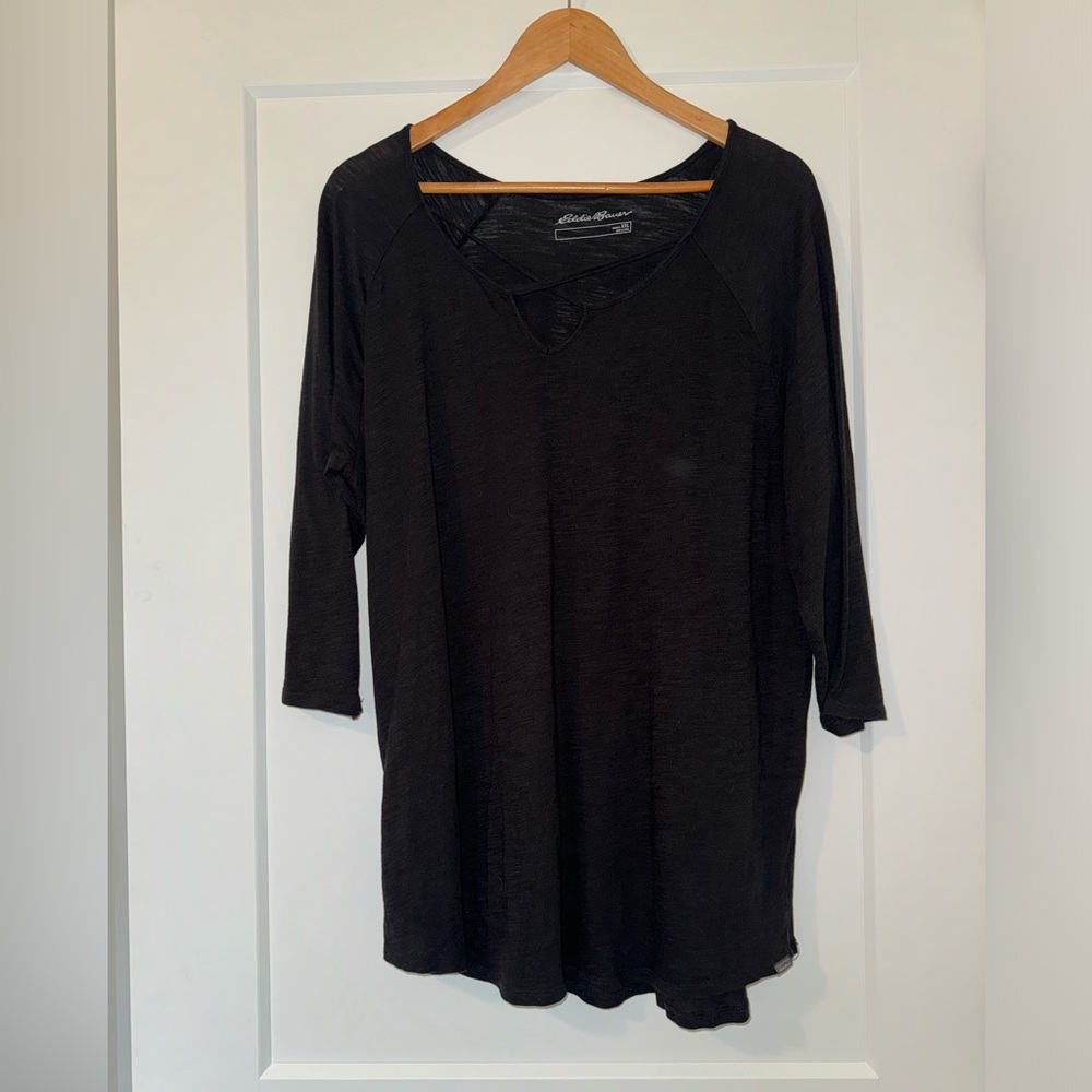 Eddie Bauer Black 3/4 Sleeve Criss Cross Shirt